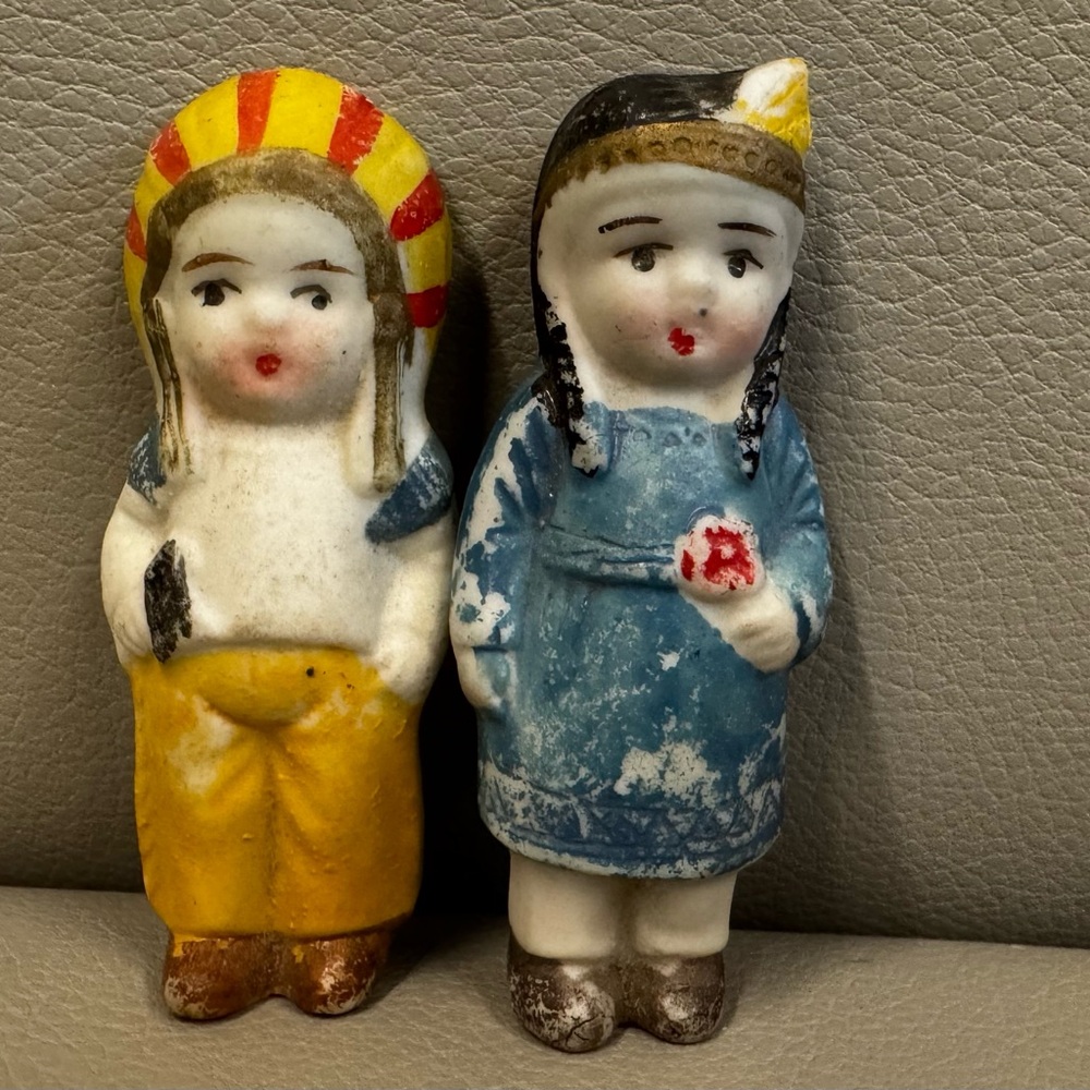 Vintage Bisque Indian Doll  Couple